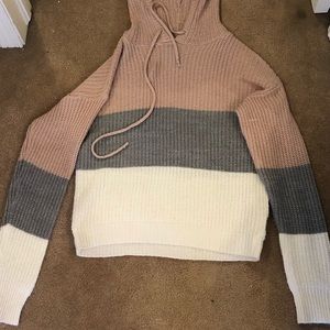 Small pink gray and white knitted sweater